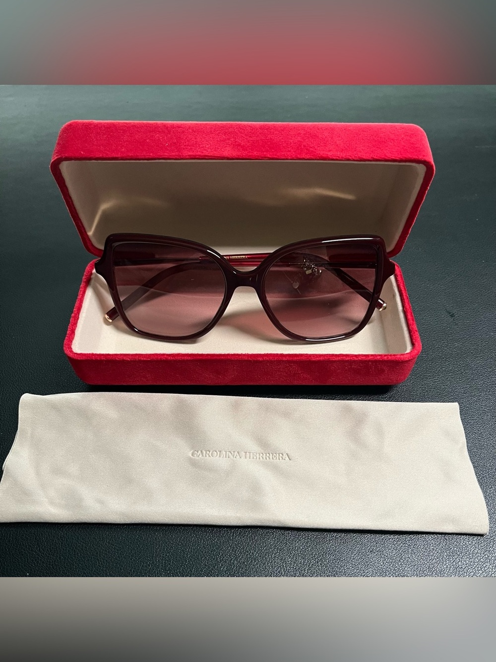 Carolina Herrera Burgundy with Red Gradient Lenses Women's Sunglasses